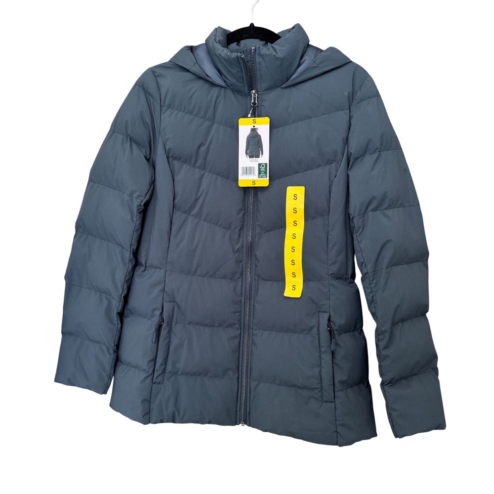 NWT 32 Degrees Heat Puffer Jacket S Blue Hooded Quilted Travel Lightweight Basic